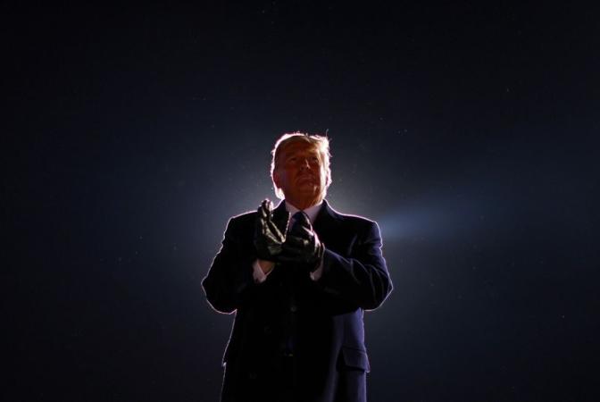 President Donald Trump is seen at the end of his campaign rally at Eppley Airfield Oct. 27 in Omaha, Nebraska.